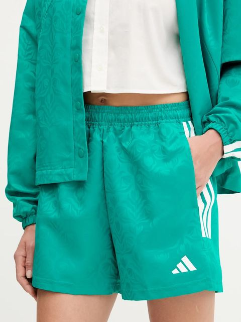adidas szorty House of Tiro damskie kolor turkusowy wzorzyste high waist JL9208 - zdjęcie produktu nr 1