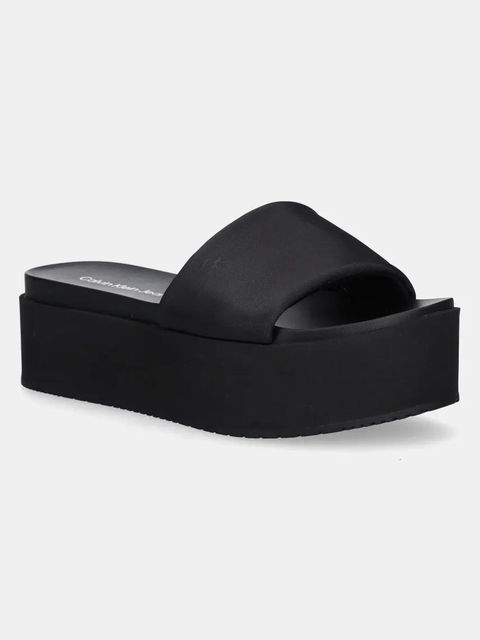 Calvin Klein Jeans klapki FLATFORM SANDAL SLIDE IN NYLON damskie kolor czarny na platformie YW0YW01791 - zdjęcie produktu nr 1