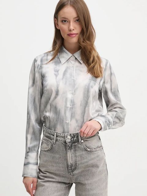 Sisley koszula damska kolor szary regular z kołnierzykiem klasycznym 5WDJLQFF7