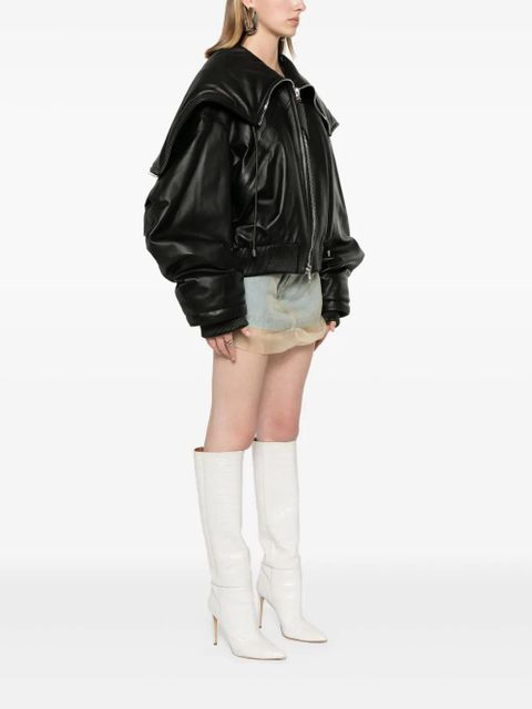 The Attico padded leather bomber jacket - Black