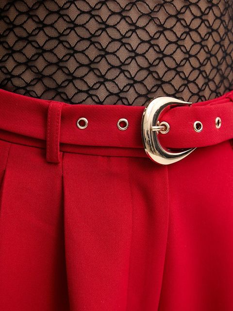 Morgan spodnie damskie kolor czerwony szerokie high waist PRED.F