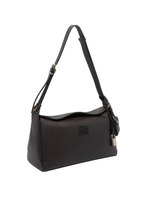 Miu Miu logo-lettering padlock-detail leather shoulder bag - Brown - zdjęcie produktu nr 2