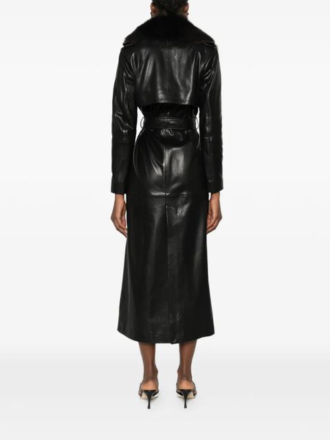 Nour Hammour Dakota fur-collar belted coat - Black