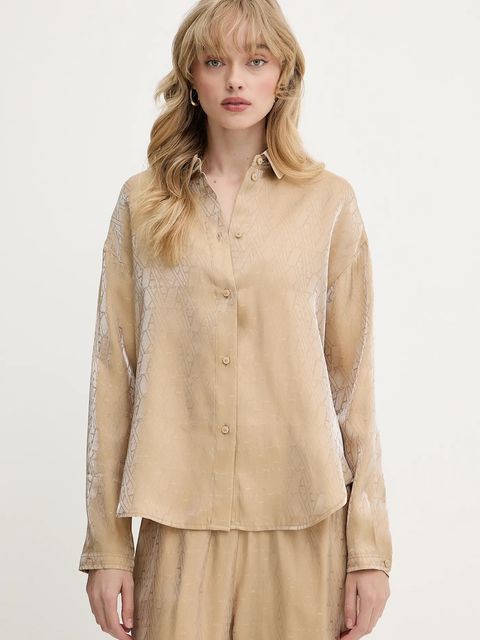 Armani Exchange koszula damska kolor zielony relaxed z kołnierzykiem klasycznym XW000567 AF12055