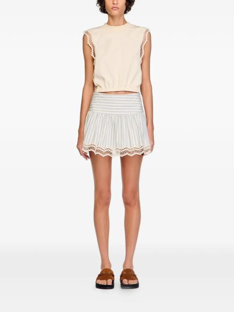 SANDRO crew neck lace-trim top - Neutrals