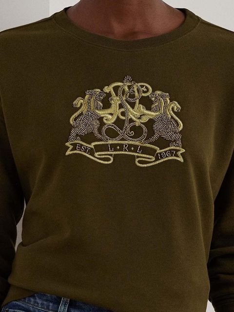 Lauren Ralph Lauren bluza bawełniana damska kolor zielony z aplikacją 200951351
