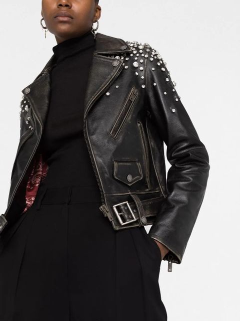 Golden Goose crystal-embellished leather jacket - Black - zdjęcie produktu nr 2