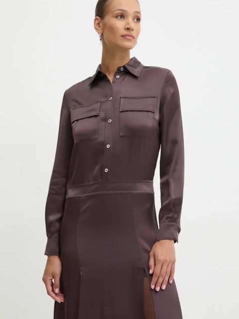 Pinko sukienka kolor brązowy maxi rozkloszowana 104243 A24V