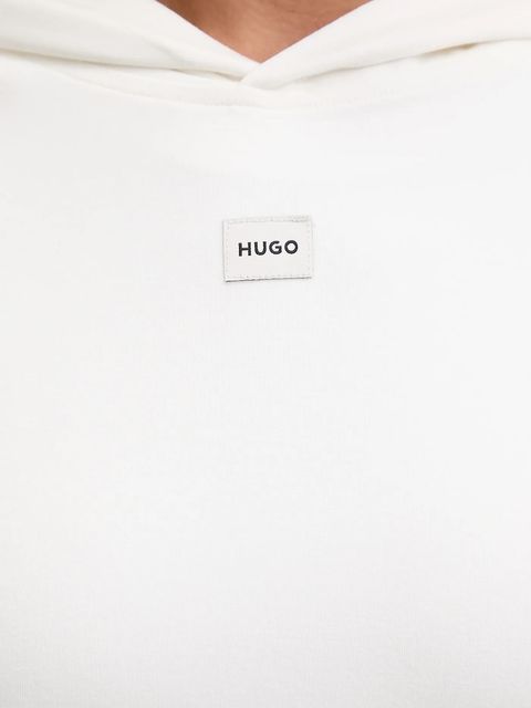 HUGO bluza damska kolor beżowy z kapturem z aplikacją 50556816