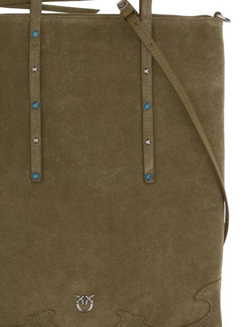 PINKO fringed studs suede mini tote bag - Green