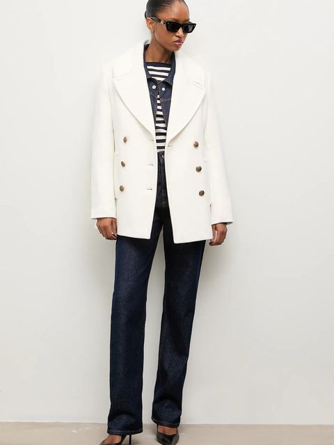 Answear Lab płaszcz wełniany kolor biały przejściowy dwurzędowy
