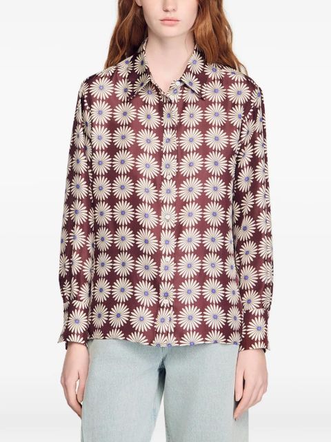 SANDRO floral-print buttoned shirt - Brown