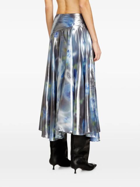Diesel asymmetric-panel rose-motif skirt - Silver