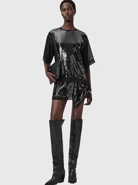 AllSaints bluzka damska kolor czarny wzorzysta W051PD