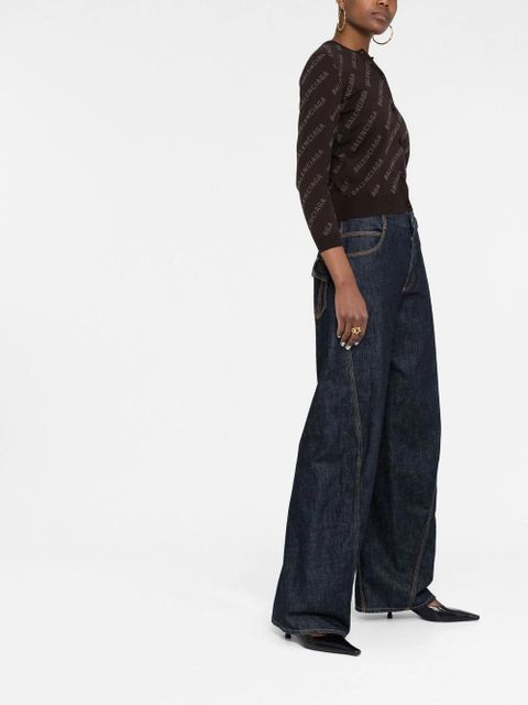 Balenciaga logo-print cropped cardigan - Brown