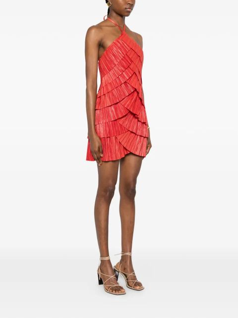 Cult Gaia tiered plissé-effect dress
