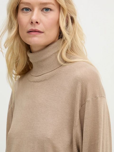 By Malene Birger sweter z domieszką wełny MOHSEN damski kolor beżowy lekki z golfem Q72551001