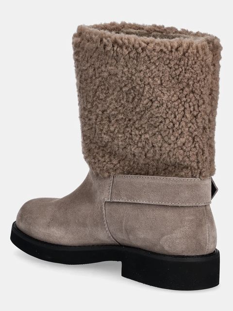 BOSS botki Eleri damskie kolor beżowy na płaskim obcasie 50552748