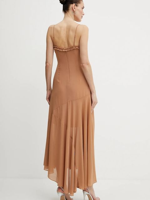 Bardot sukienka kolor brązowy midi rozkloszowana 59885DB