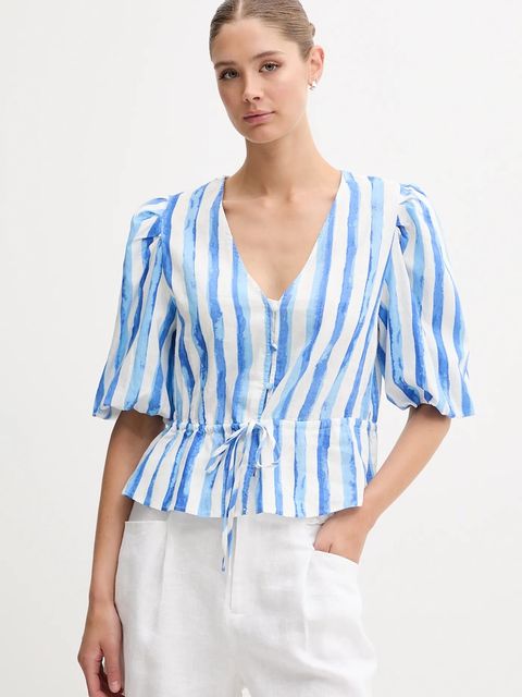 Pedro del Hierro bluzka lniana damska kolor niebieski wzorzysta 7659079 - zdjęcie produktu nr 1