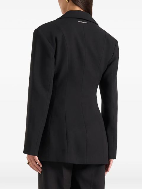Manière De Voir Claire marble-button wide-shoulder blazer - Black