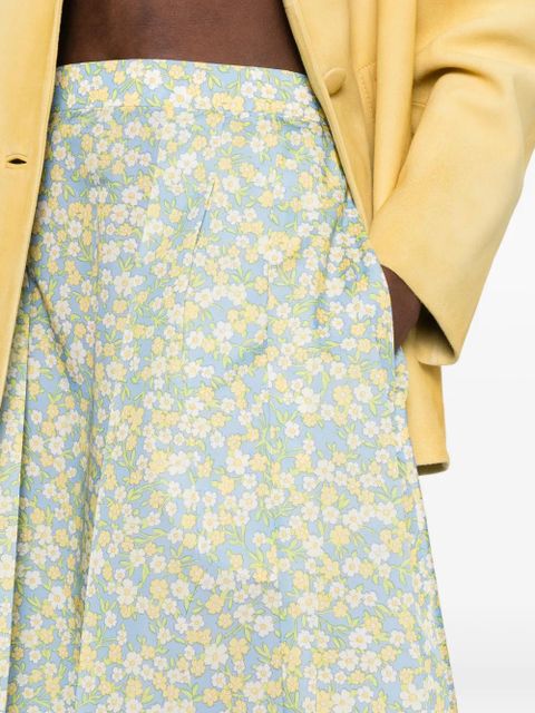 Prada floral-print pleated midi skirt - Blue