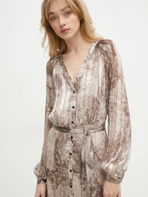 Guess sukienka BREANNA kolor beżowy maxi rozkloszowana W5RK77 WGWV2