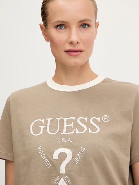 Guess t-shirt bawełniany FILANTA damski kolor beżowy V5GI18 I3Z14
