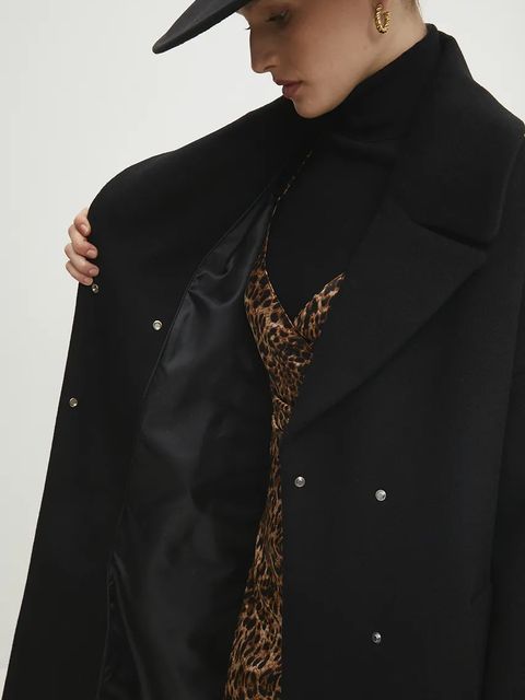 Answear.LAB płaszcz wełniany kolor czarny przejściowy dwurzędowy