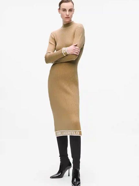 Karl Lagerfeld sukienka kolor beżowy midi dopasowana A4W13028 - zdjęcie produktu nr 1