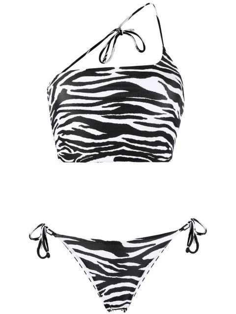 The Attico zebra-print asymmetric bikini - Black - zdjęcie produktu nr 1