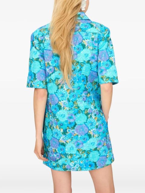Chloé floral-patch polo-collar mini cotton dress - Blue