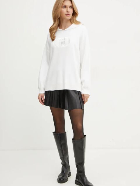 Liu Jo bluza damskie kolor beżowy z kapturem z aplikacją WF4175 MS49I