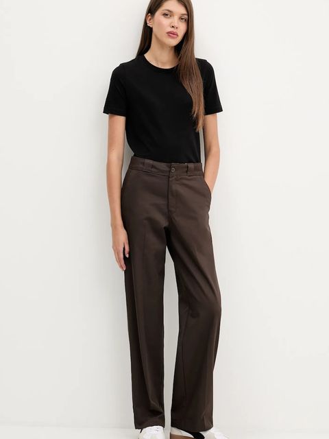 Dickies spodnie bawełniane damskie kolor brązowy szerokie high waist DK0A87PL - zdjęcie produktu nr 2