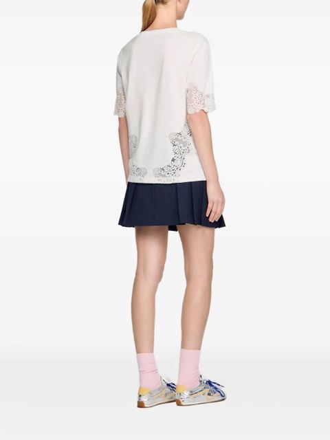 SANDRO lace-detail short-sleeve T-shirt - White