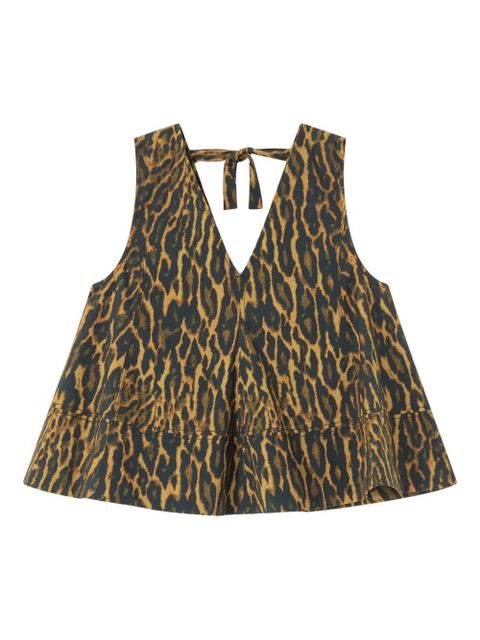 GANNI V-neck animal-print top - Brown - zdjęcie produktu nr 1