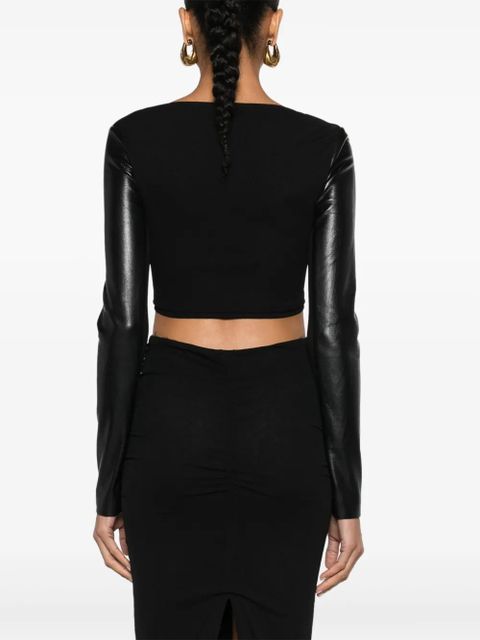 Nanushka scoop-neck ruched crop top - Black - zdjęcie produktu nr 2