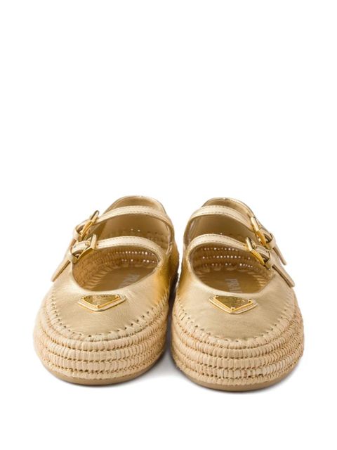 Prada Mordoré woven raffia logo ballerinas - Gold