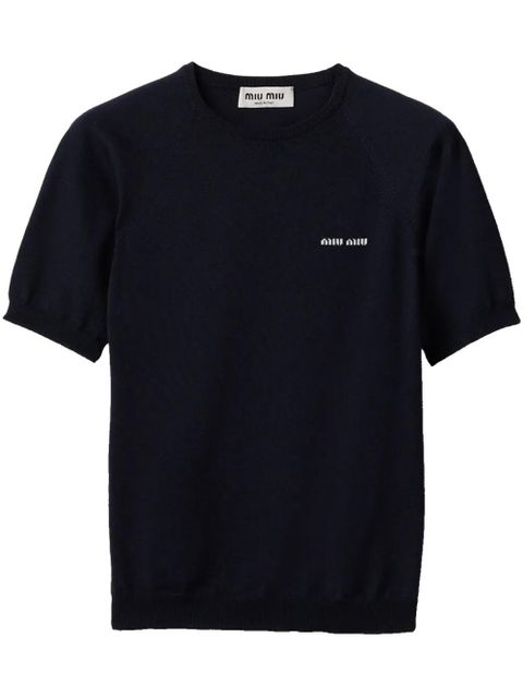 Miu Miu logo-intarsia T-shirt - Blue - zdjęcie produktu nr 1