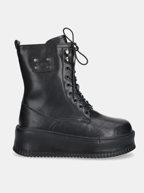 GOE botki skórzane damskie kolor czarny na platformie lekko ocieplone SS2N4128 BLACK