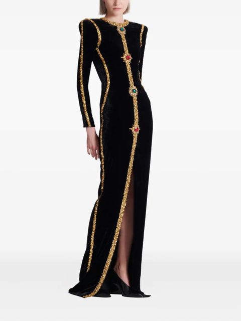 Balmain embellished velvet maxi dress - Black