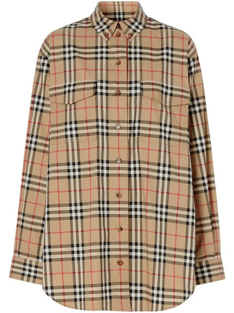 Burberry Vintage Check Stretch Cotton Oversized Shirt - Neutrals - zdjęcie produktu nr 1