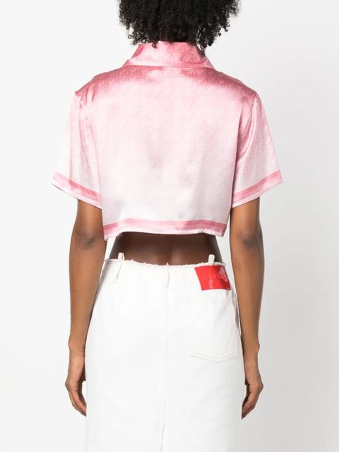 Casablanca logo-pattern cropped silk shirt - Pink