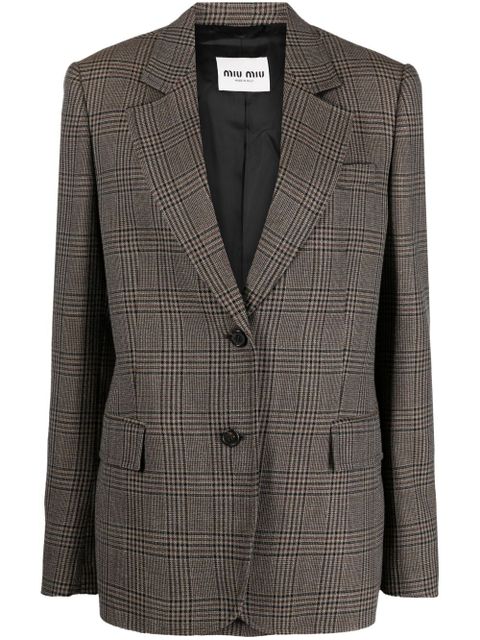 Miu Miu plaid-check single-breasted blazer - Brown