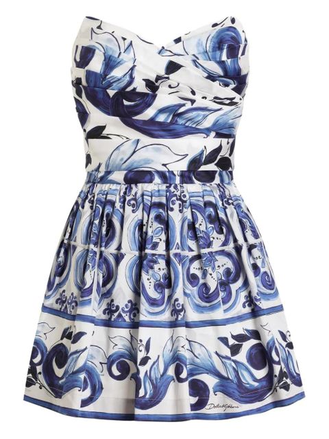 Dolce & Gabbana Majolica-print strapless mini dress - White - zdjęcie produktu nr 1
