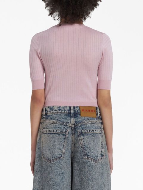 Marni logo-embroidered ribbed jumper - Pink