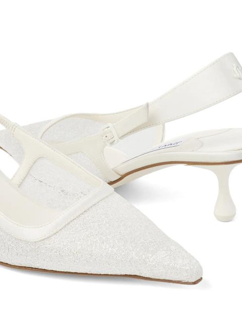 Jimmy Choo Amel 50 glitter-embellished slingback pumps - Neutrals