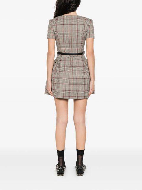 Self-Portrait checked short sleeve mini dress - Neutrals