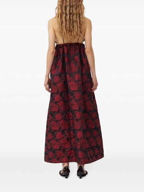 GANNI botanical-print jacquard midi dress - Red