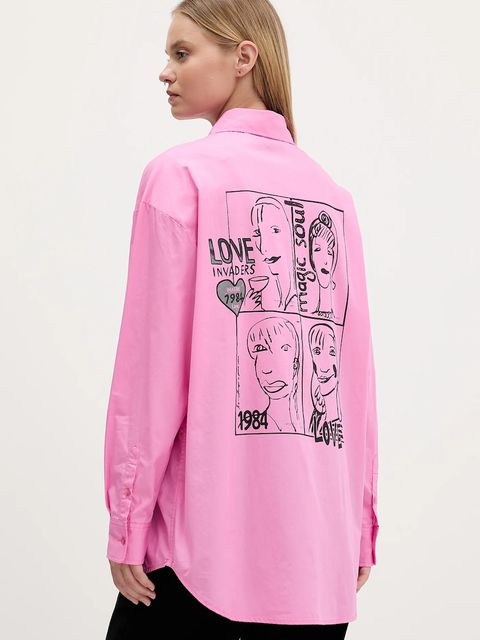 Desigual koszula bawełniana GIRLS damska kolor różowy relaxed z kołnierzykiem klasycznym 25WWCW16 - zdjęcie produktu nr 1